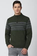 Buy Men Olive Print Stylized Neck Sweater Online - 739256 | Peter England