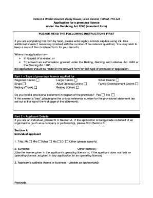 Fillable Online BTW Premises Licence Standard Application Form Fax ...