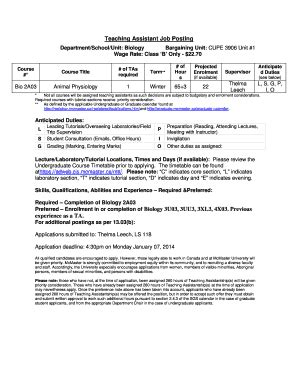 Fillable Online biology mcmaster TA Application Form W2014 2A03 ...