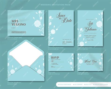 Premium Vector | Elegant blue wedding invitation pack with watercolor ...