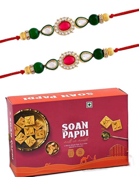 CraftVatika Rakhi Gift for Brother Bhaiya Boy Men, Kundan Rakhi Combo ...