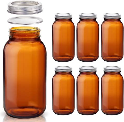 Amazon.com: 6 Pieces 64 oz Amber Glass Mason Jars Glass Mason Jars ...