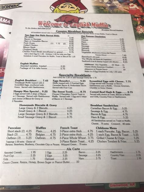 Menu at English Muffin Country Kitchen restaurant, Hot Springs