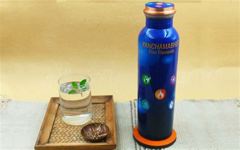 Buy Handcrafted Healthy Pure Copper Water Bottle With Five Element ...