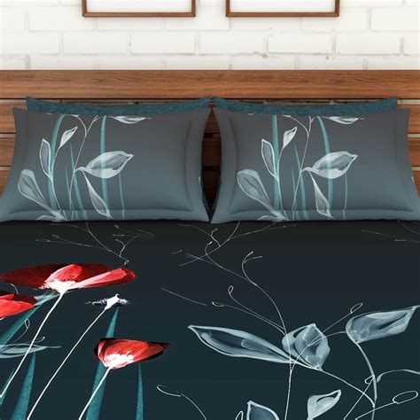Buy SPACES Grey Printed Cotton Large Double Bedsheet Set-300 TC- 5 ...