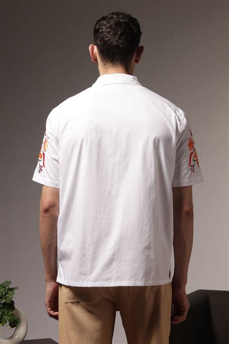 Sakura: Embroidery White Cotton Oversized Shirt – Eszett