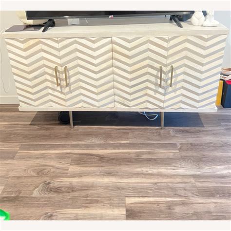 West Elm Modern White Carved Wood Credenza - AptDeco