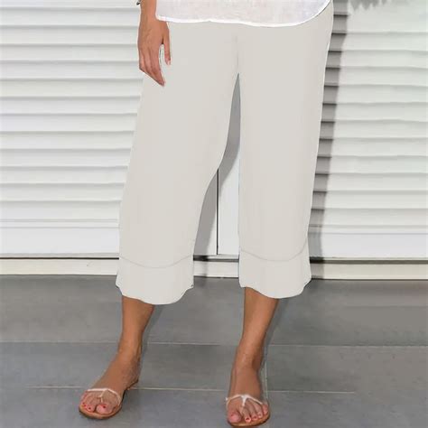 Wiyuqeen Solid Cotton Capri Pants for Women High Waist Wide Leg Cropped ...