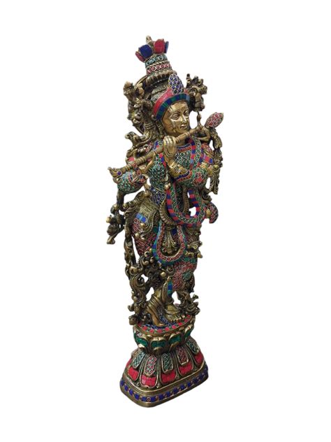 30" Brass Lord Krishna Statue Playing Flute – VTI HERITAGE