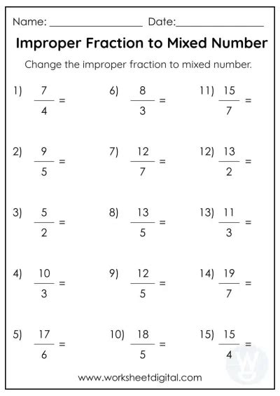 Image result for Mixed Number into Improper Fraction Worksheet