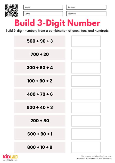 Build 3-Digit Numbers from Parts - Place Value Worksheets For Grade 3 ...