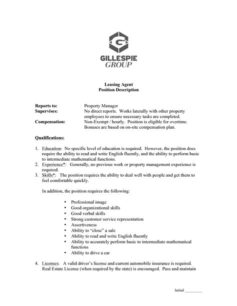 Property Management Leasing Consultant Job Description - Details ...