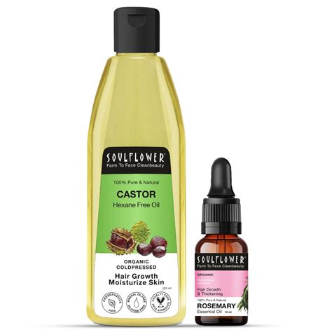 Soulflower Rosemary Essential Oil & Castor Oil for Hair Growth, Hair ...