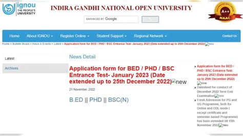 Registration for IGNOU BEd, PhD, and BSc nursing entrance exams to end ...