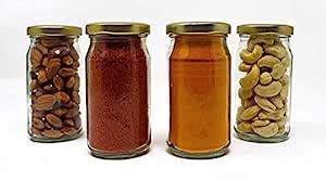 Kanani Art 220 Gm Round Clear Glass Jar Set of 8 Jar,with Rust Proof ...