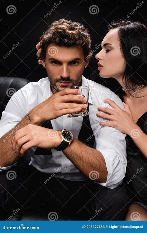 Passionate Woman Seducing Man Holding Glass Stock Image - Image of ...