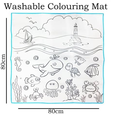 80 x 80cm Marine Organisms Set Washable Colouring Mat With Colour Pens ...