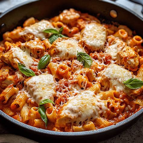 Easy Chicken Parmesan Pasta Skillet Recipe | Delectable Meal