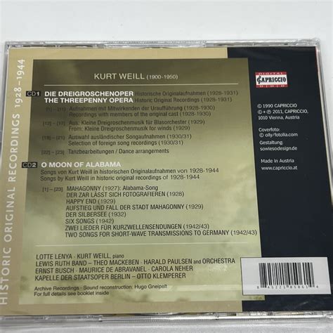 Dreigroschenoper - Moon of Alabama - Der Staatsop Kapelle Kurt Weill CD ...