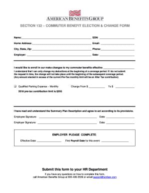 Fillable Online SECTION 132 COMMUTER BENEFIT ELECTION CHANGE FORM Fax ...