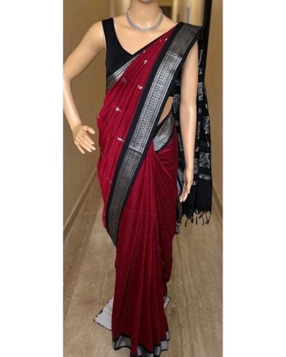 REDDISH MARRON COTTON SILK SAREE WITH SILVER BORDER – Theja Couture