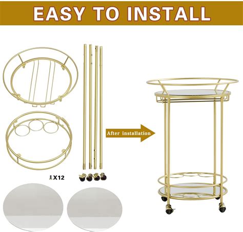 Buy FLORA Round Gold Rolling Bar Cart Wine Rack and Lockable Casters,2 ...