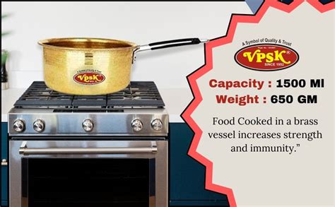 Buy VPSK Brass Hammered, Polished Sauce Pan With Handle, 1.5 Liter, 1 ...