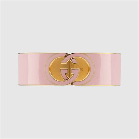 Gucci Interlocking enamel cuff bracelet in yellow gold-toned brass ...