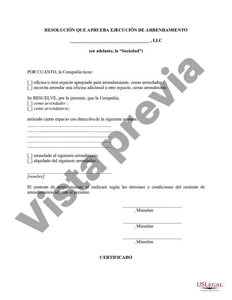 Plano Texas Resolución de la reunión de los miembros de la LLC para ...
