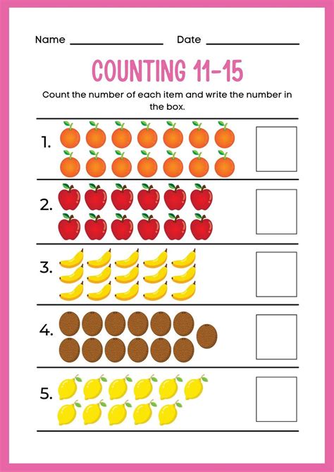 Fun Kindergarten Counting 11-15 Math Worksheet - Templates by Canva ...
