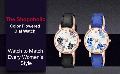 Buy The Shopoholic Analog Flowered Dial Black Blue Colour Leather Strap ...