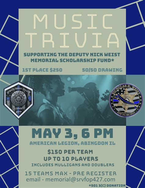 Music Trivia - Deputy Nick Weist Memorial Fund, 546 IL-41, Abingdon, IL ...