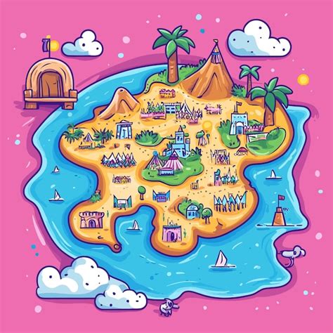 Une illustration de dessin animé d'une carte du monde avec un château ...