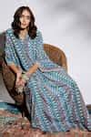 Buy Blue Silk Embroidery V Neck Printed Kaftan For Women by SVA by ...