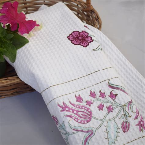 Amara Mughal valley of flowers Waffle-Weave Hand Block Printed Bath To ...