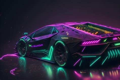 Neon Lamborghini Supercar with Futuristic Neon Lights