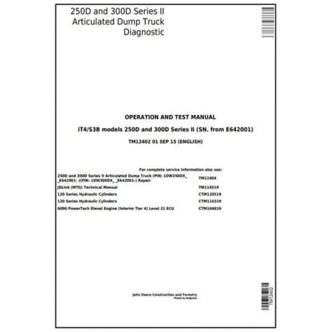 PDF Manual for John Deere 250D 300D Articulated Dump Truck
