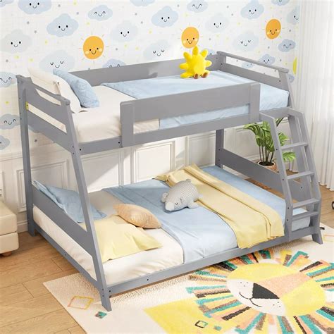 Harmijoy Twin Over Full Low Bunk Bed Solid Wooden Floor Bunk Bed w ...