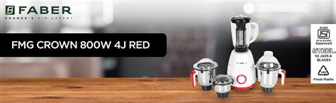 Buy Faber Crown 800W Blender Mixer Grinder, 3 SS clip lock jars + 1 PC ...