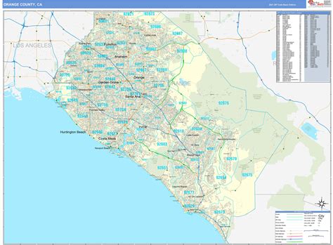 Orange County, CA Zip Code Wall Map Basic Style by MarketMAPS - MapSales