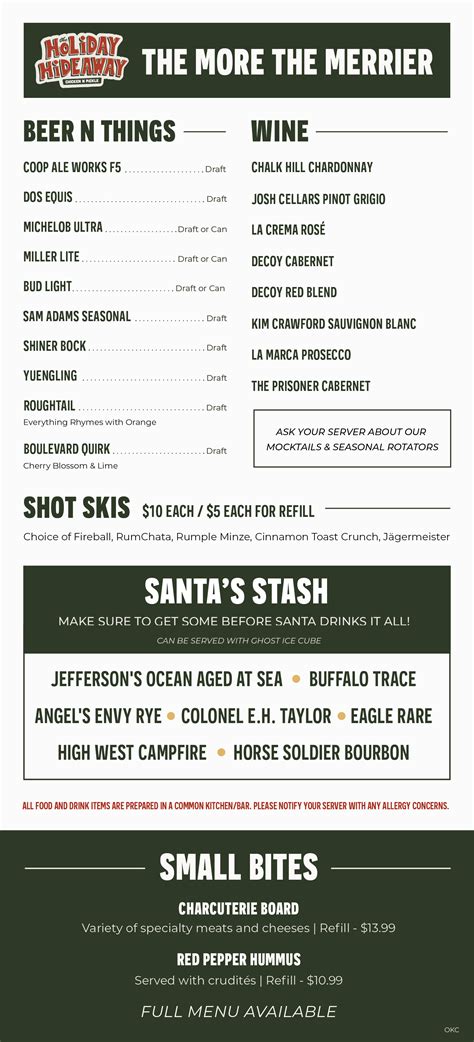 Chicken N Pickle - Holiday Hideaway Menu Oklahoma City