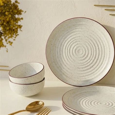 Spiral White Ceramic Dinner Set of 8 Plates & Bowls – The Earth Store