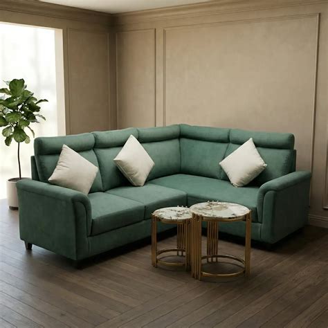 Modern Green L-Shaped Sectional Sofa with Soft Fabric | Premium Corner ...