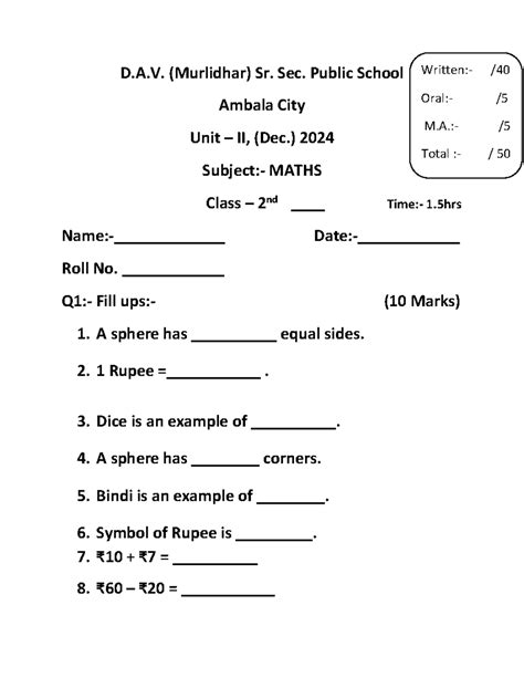 Maths Class 2 MAY - Okay - D.A. (Murlidhar) Sr. Sec. Public School ...