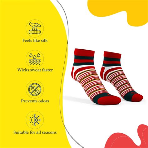 Buy TalkingSox Red Stripes Bamboo Ankle Length Socks (Pack of 3) Online