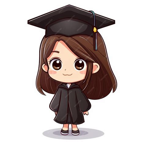 Adorable chibi character of a student girl in a graduation gown perfect ...