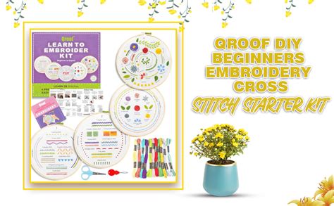 Qroof Diy Beginners Embroidery Cross Stitch Starter Kit -4 Patterns ...