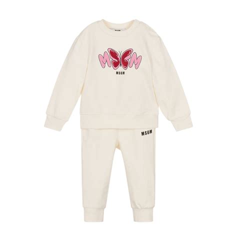 MSGM – Girls Ivory Cotton Butterfly Tracksuit – Little Tags Luxury