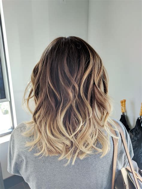 Ombre Balayage Color Melt Blonde Highlights Long Bob Medium Length Hair ...