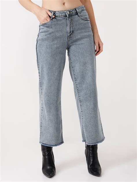 Buy Women Blue Crop High-Rise Wide Leg Jeans | Kraus Jeans